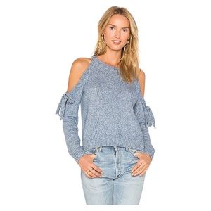 Milly Women's Tie Shoulder Sweater Blue Chambray Cotton Cold Shoulder Bows Sm
